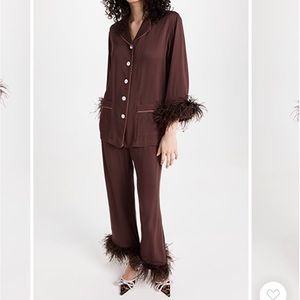 Sleeper Chocolate Brown Feather-Trim Pajama Set Size Large EUC